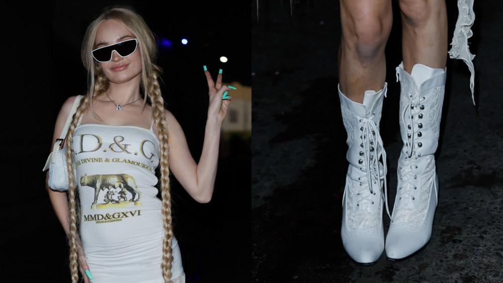kim-petras-dons-victorian-inspired-lace-boots-with-vintage-dolce-&-gabbana look