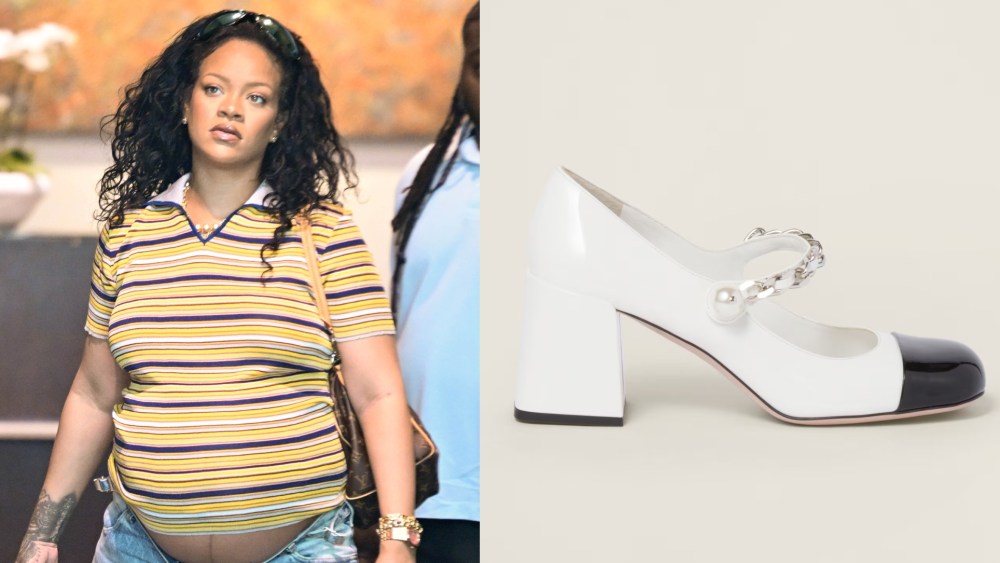 pregnant-rihanna-reclaims-statement-footwear-in-miu-miu-cap-toe pumps