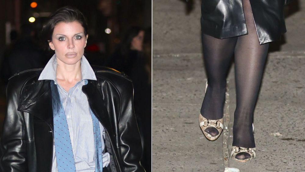 julia-fox-deconstructs-menswear-with-gucci’s-python-peep-toe-pumps-as-the-snakeskin-trend surges