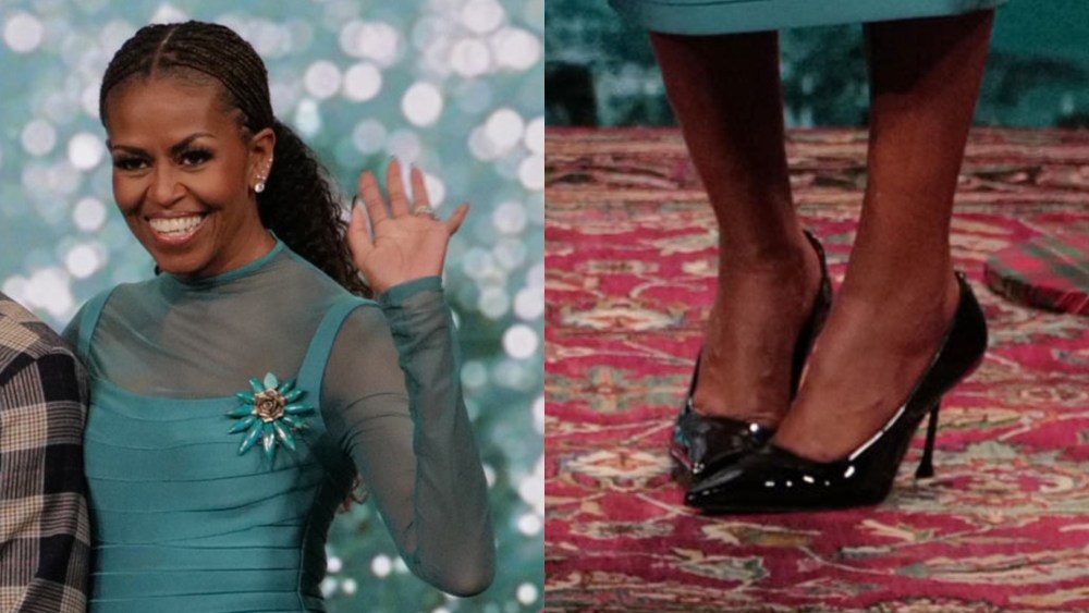 michelle-obama-pairs-her-go-to-jimmy-choo-pumps-with-herve-leger-dress-for-‘jimmy-kimmel live!’