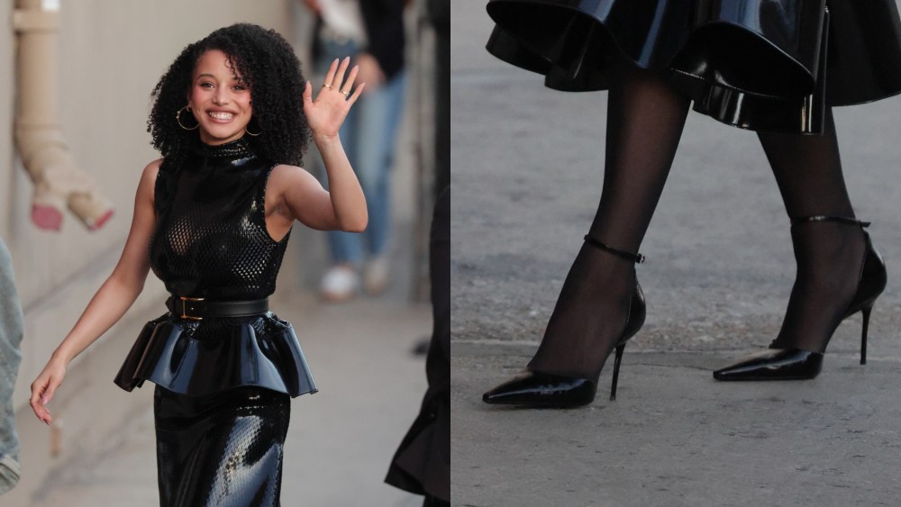 chase-infiniti-punctuates-a-perforated-alaia-look-with-pointed-d’orsay-pumps-for-‘jimmy kimmel’