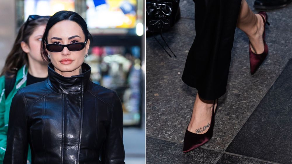 demi-lovato-adds-a-burgundy-satin-note-to-her-leather-nyc-look-with slingbacks
