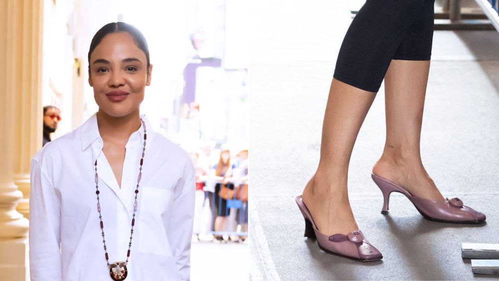tessa-thompson-digs-into-prada’s-y2k-archive-for-mauve-rose-mules-in-new york