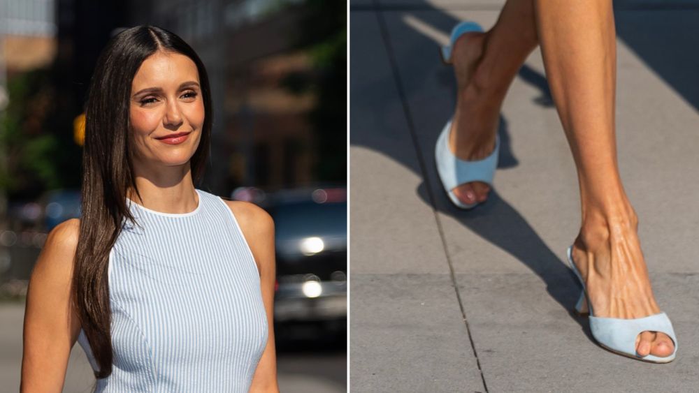 nina-dobrev-takes-powder-blue-from-seersucker-to-suede-in-manolo-blahnik-mules-in-new york