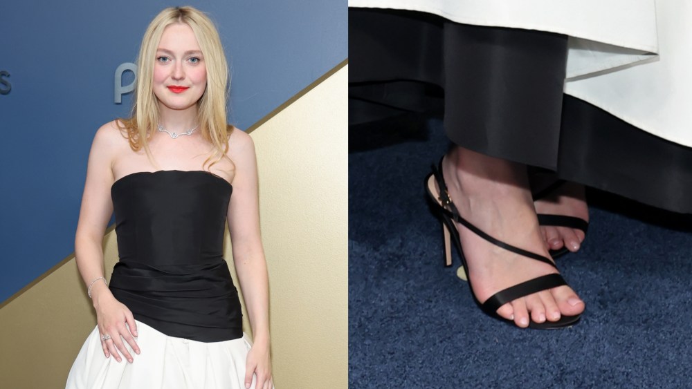 dakota-fanning-goes-black-and-white-with-strappy-gianvito-rossi-sandals-for-the-emmy-awards-2026-red carpet