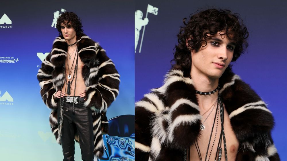 sombr-goes-full-on-rockstar-in-custom-erl-faux-fur-jacket-&-cheeky-slogan-belt-at-the-mtv vmas