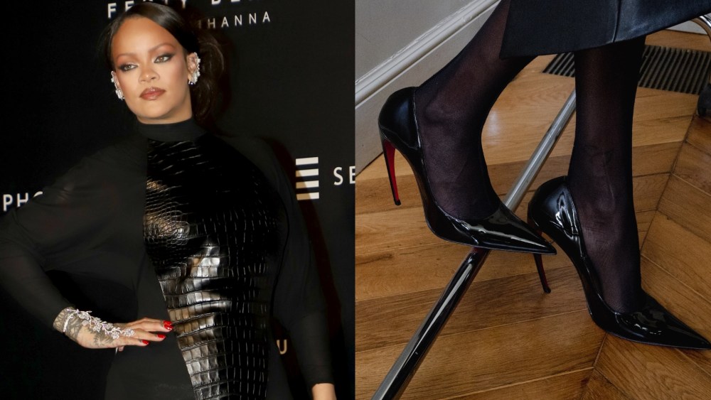rihanna-floats-into-paris-fashion-week-in-matieres-fecales-x-christian-louboutin-curved pumps