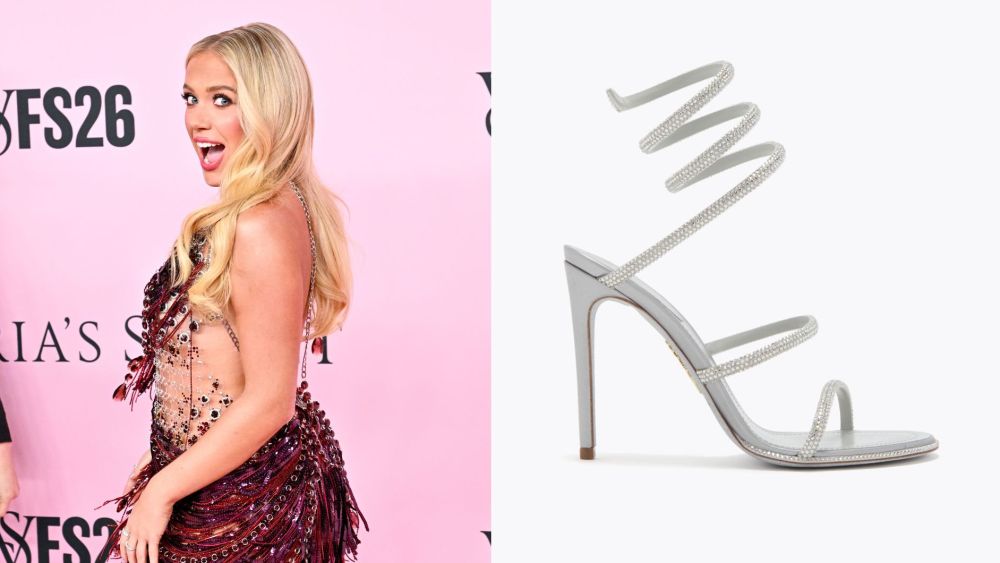 megan-moroney-sparkles-in-winding-high-shine-rene-caovilla-heels-for-victoria’s-secret-fashion-show-2026-pink carpet