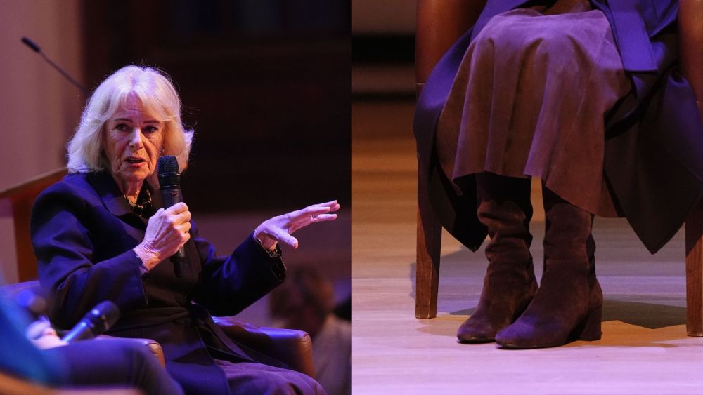 queen-camilla-re-wears-russell-&-bromley-fall-chocolate-suede-boots-at-ending-violence-against-women-and-girls summit